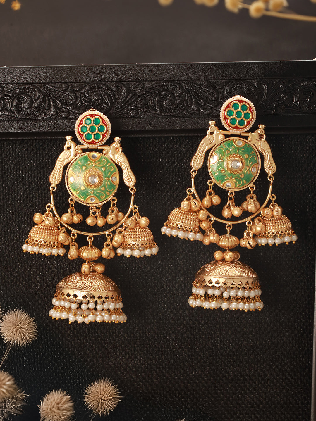 Gold Toned Kundan Studded Lightweight Designer Bridal Jhumka Earrings